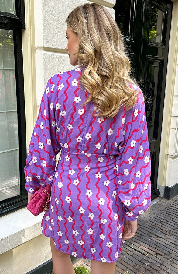 ZENZARO™ | Robe Coton Portefeuille Imprimé Floral Violet