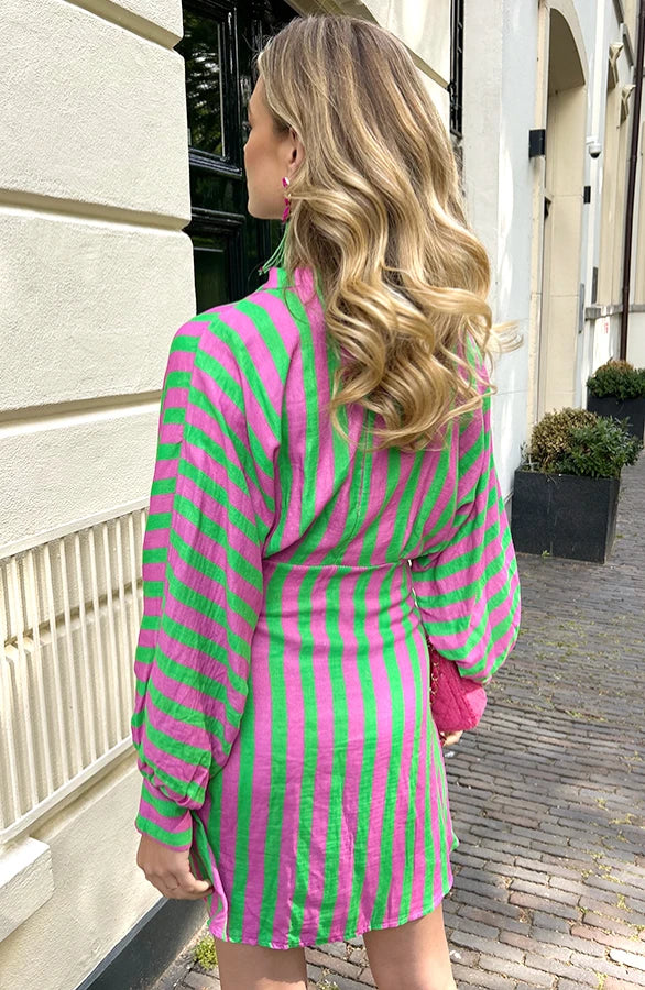 ZENZARO™ | Robe Portefeuille Rayée Vert Vif