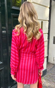 ZENZARO™ | Robe Rayée Fuchsia Style Urbain