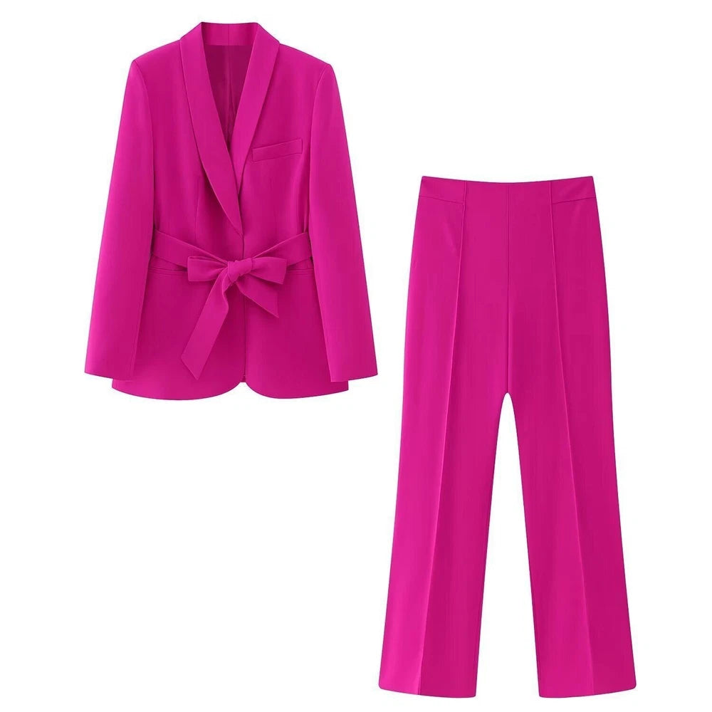 ZENZARO™ | Ensemble Tendance Femme Rose – Blazer Fluide & Pantalon Structuré