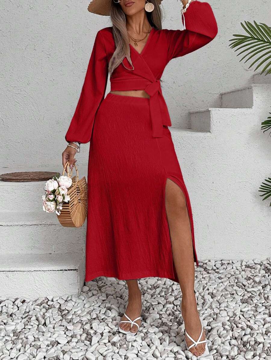 ZENZARO™ | Ensemble 2 pièces croisé avec fente – Élégance romantique pour l’été