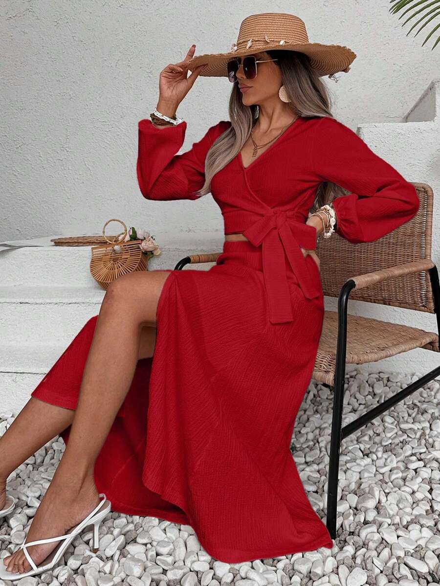 ZENZARO™ | Ensemble 2 pièces croisé avec fente – Élégance romantique pour l’été