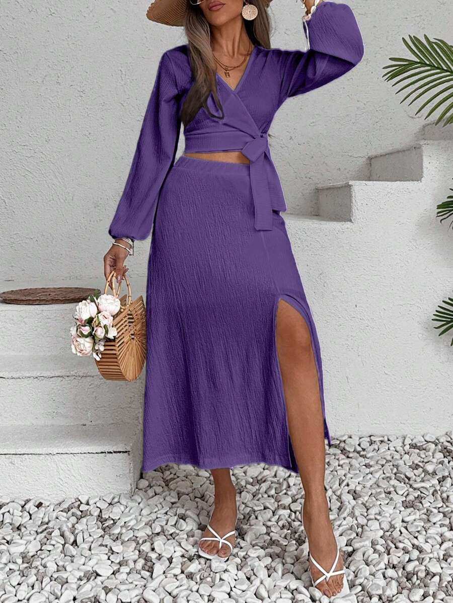 ZENZARO™ | Ensemble 2 pièces croisé avec fente – Élégance romantique pour l’été