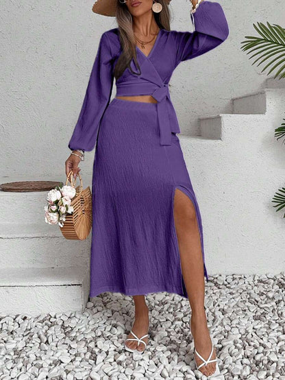 ZENZARO™ | Ensemble 2 pièces croisé avec fente – Élégance romantique pour l’été