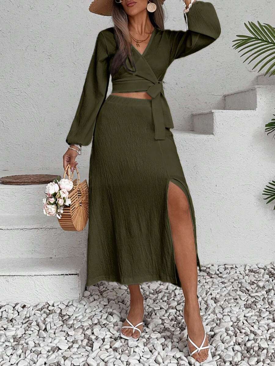 ZENZARO™ | Ensemble 2 pièces croisé avec fente – Élégance romantique pour l’été