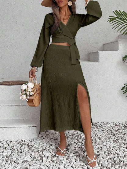 ZENZARO™ | Ensemble 2 pièces croisé avec fente – Élégance romantique pour l’été