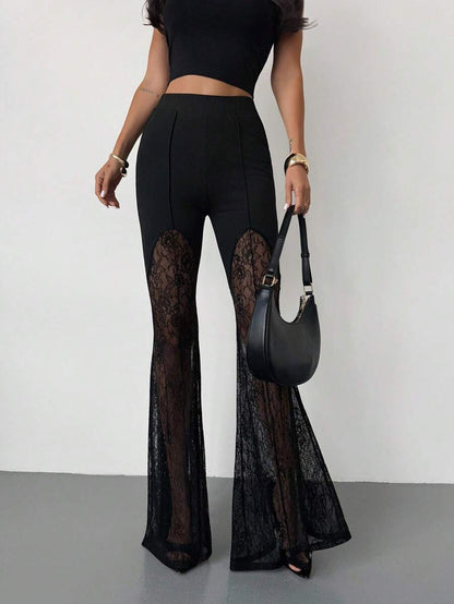ZENZARO™ | Pantalon Évasé Dentelle Haute Couture