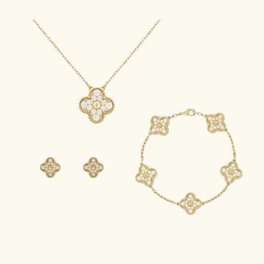 ZENZARO™ |Ensemble bijoux trèfle en or et strass élégants