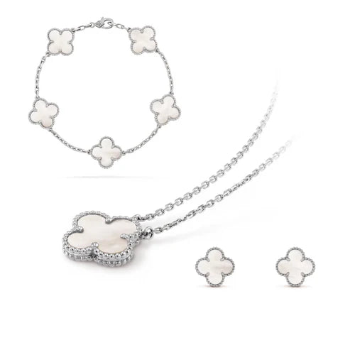 ZENZARO™ |Ensemble élégant trèfle argent avec détails blancs