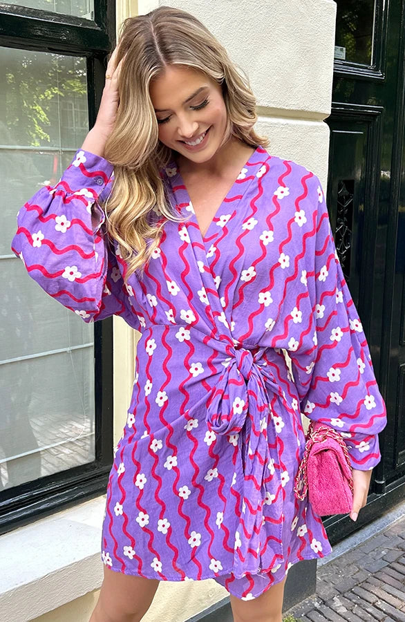 ZENZARO™ | Robe Coton Portefeuille Imprimé Floral Violet