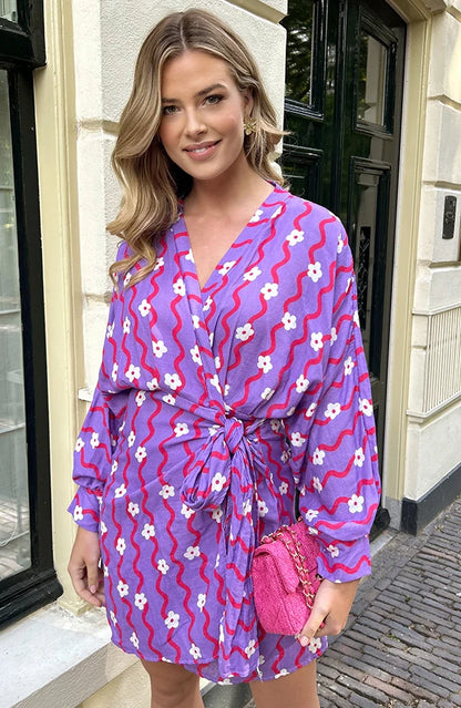 ZENZARO™ | Robe Coton Portefeuille Imprimé Floral Violet