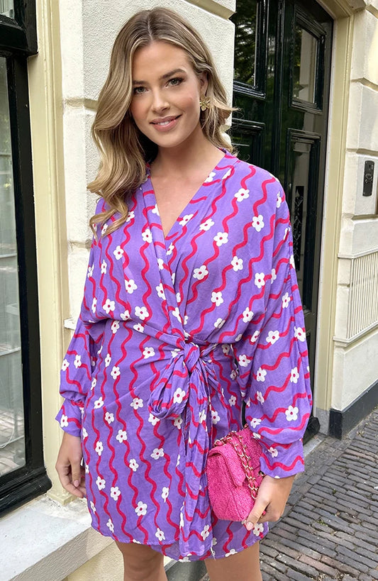 ZENZARO™ | Robe Coton Portefeuille Imprimé Floral Violet