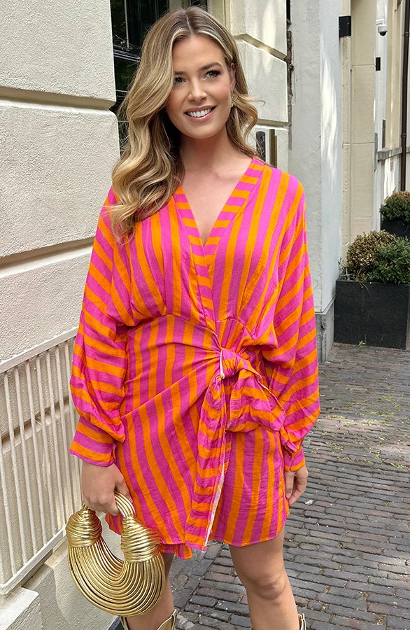 ZENZARO™ | Robe Coton Orange à Rayures