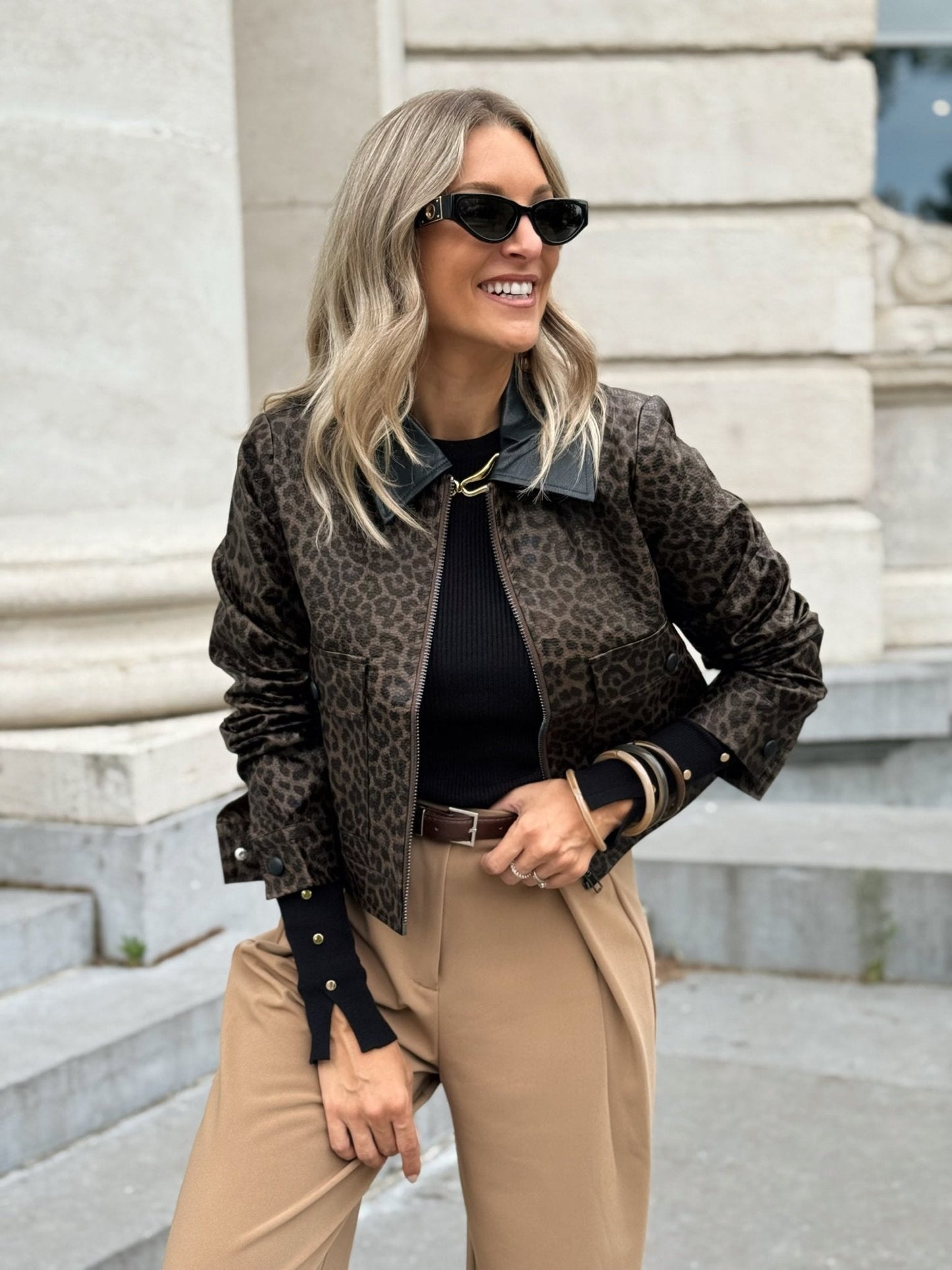 ZENZARO™ |Veste courte effet cuir au motif léopard