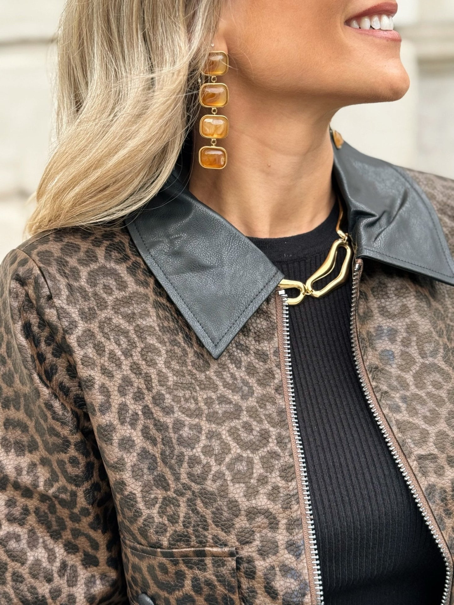 ZENZARO™ |Veste courte effet cuir au motif léopard