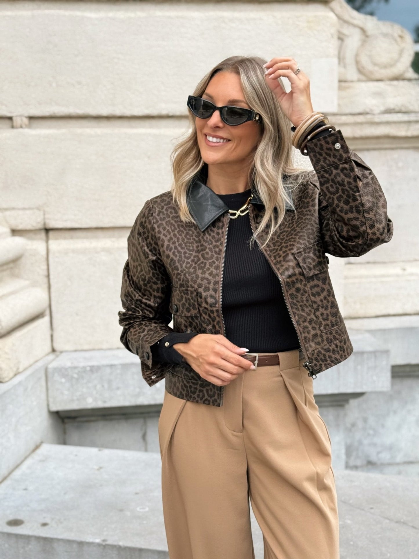 ZENZARO™ |Veste courte effet cuir au motif léopard