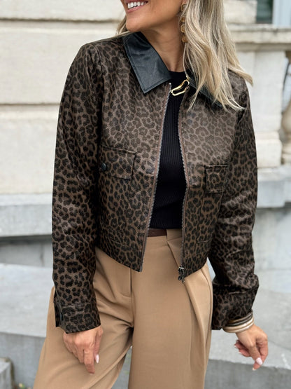 ZENZARO™ |Veste courte effet cuir au motif léopard