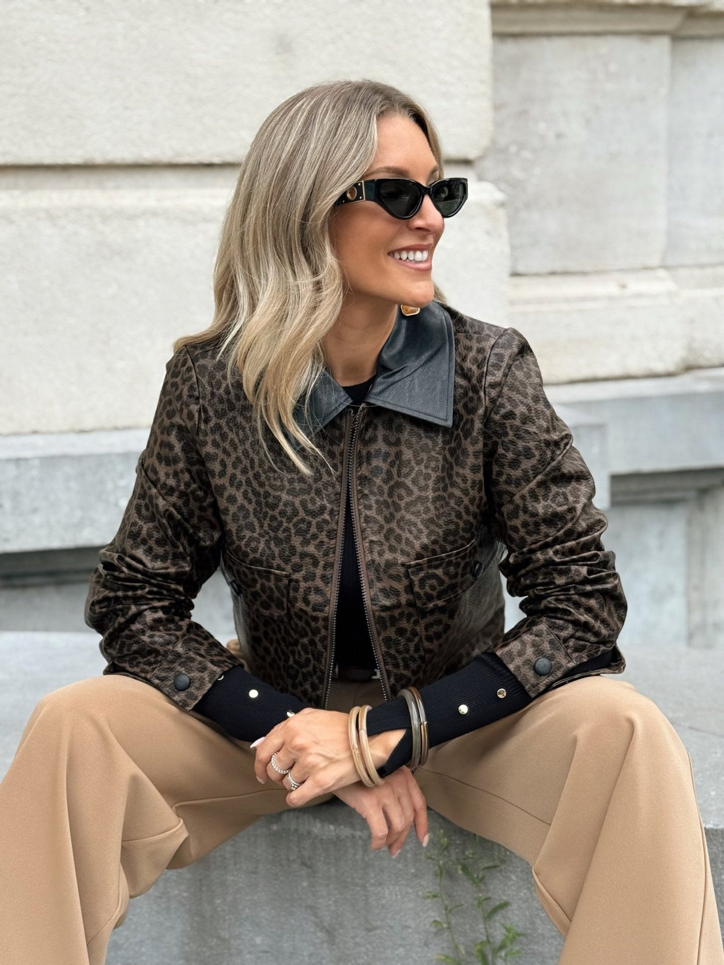 ZENZARO™ |Veste courte effet cuir au motif léopard