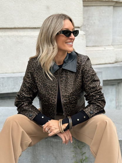 ZENZARO™ |Veste courte effet cuir au motif léopard