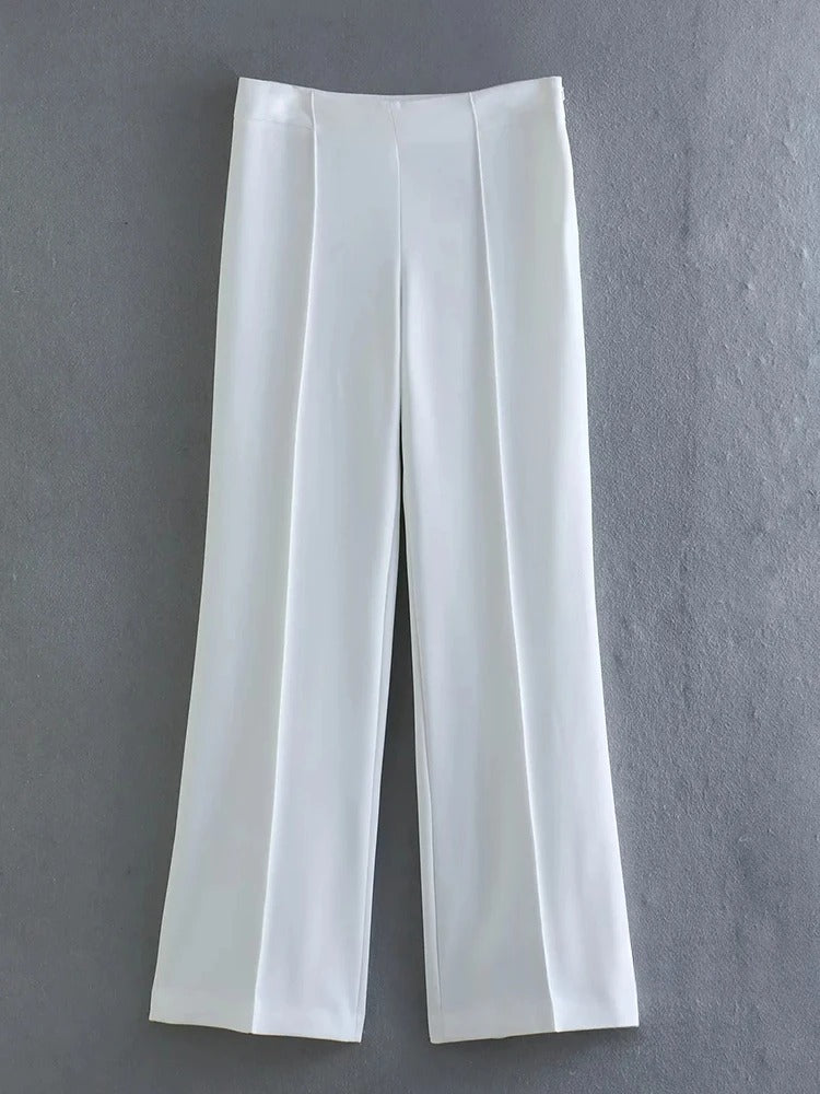 ZENZARO™ | Ensemble Tendance Femme Blanc– Blazer Fluide & Pantalon Structuré