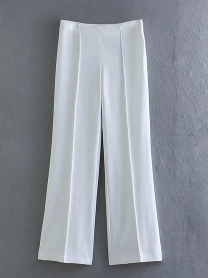 ZENZARO™ | Ensemble Tendance Femme Blanc– Blazer Fluide & Pantalon Structuré