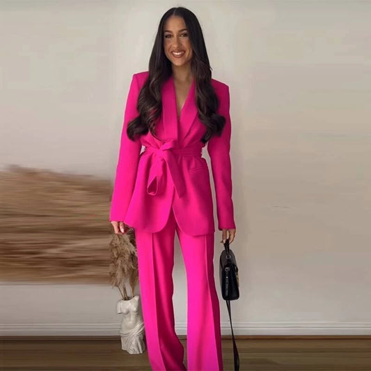 ZENZARO™ | Ensemble Tendance Femme Rose – Blazer Fluide & Pantalon Structuré